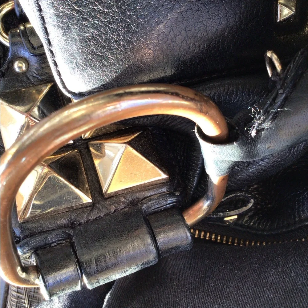 Ann Taylor Black Leather Studded Large Hobo Shoulder Bag